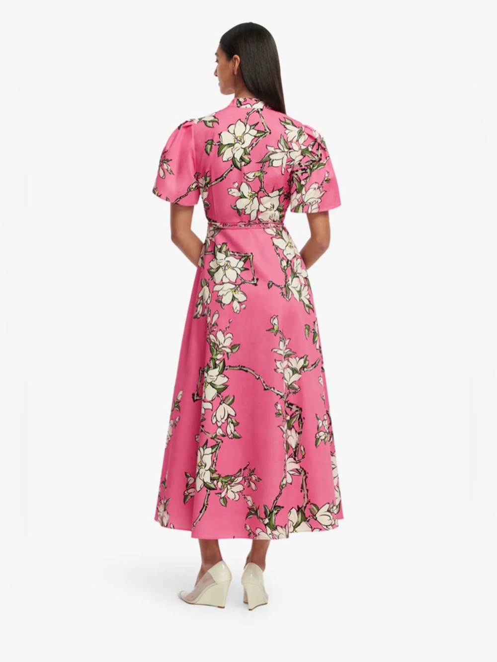 LEO LIN BIANCA SHORT SLEEVE MIDI DRESS IN PINK MAGNOLIA PRINT - Picture 11 of 17